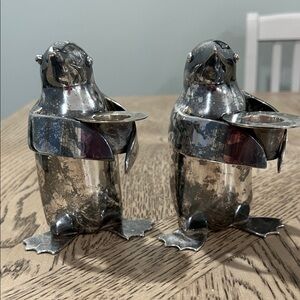 Restoration Hardware Silver Penguin Candle Holders